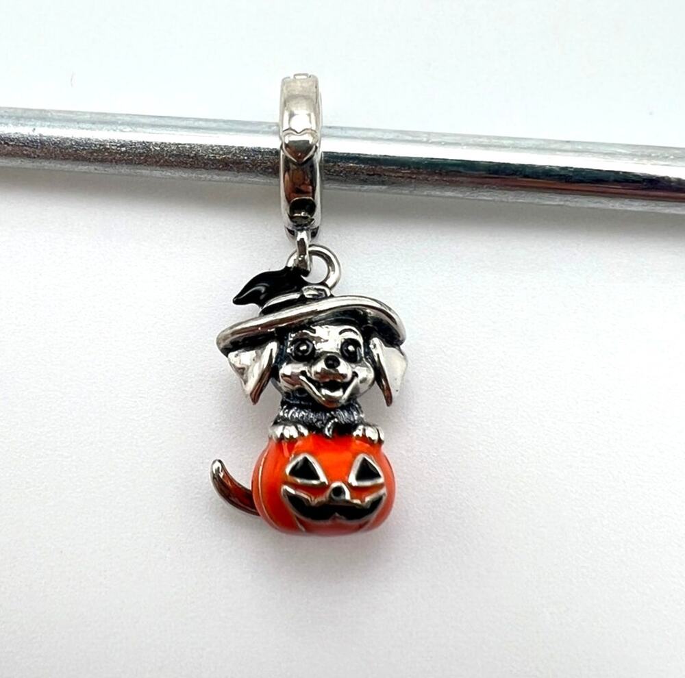 NEW Halloween Witch Puppy in Pumpkin Charm for European Bracelet